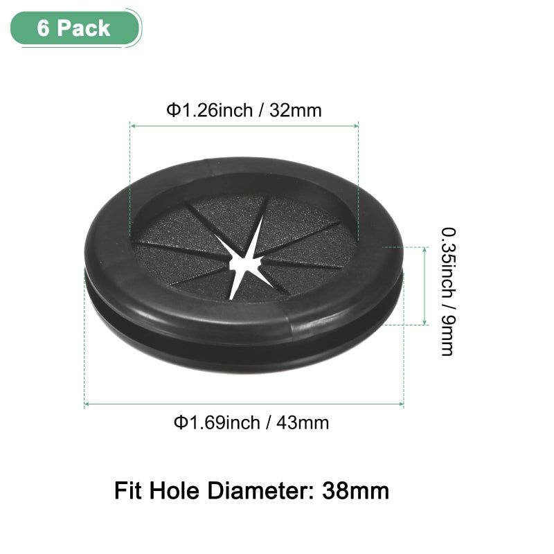 M METERXITY 6-Pack Rubber Grommets for Wiring 38mm Desk Grommet Double-Sided Flexible Cable Cord Grommet Desk Hole Cover for Cables/Wires Through Protection [Black, Petal-Shaped] - Image 3